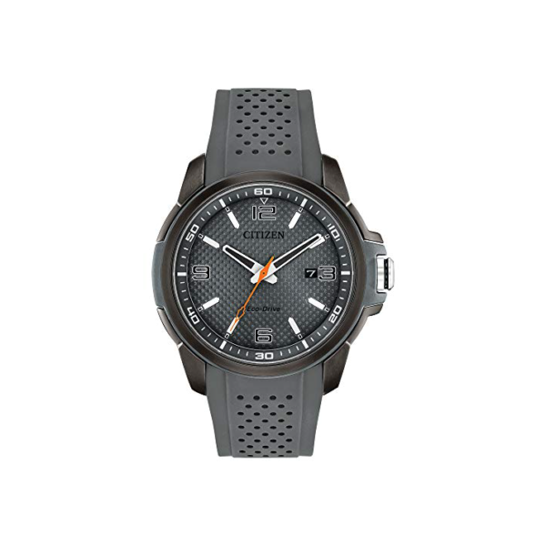 Citizen Eco-Drive Weekender Relógio masculino de quartzo, aço inoxidável com pulseira de poliuretano, cinza (modelo: AW1157-08H)