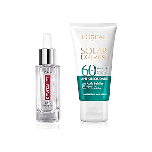 Kit L'Oreál Paris Sérum Revitalift Hialurônico 30ml + Solar Expertise facial Antioleosidade FPS60 25g