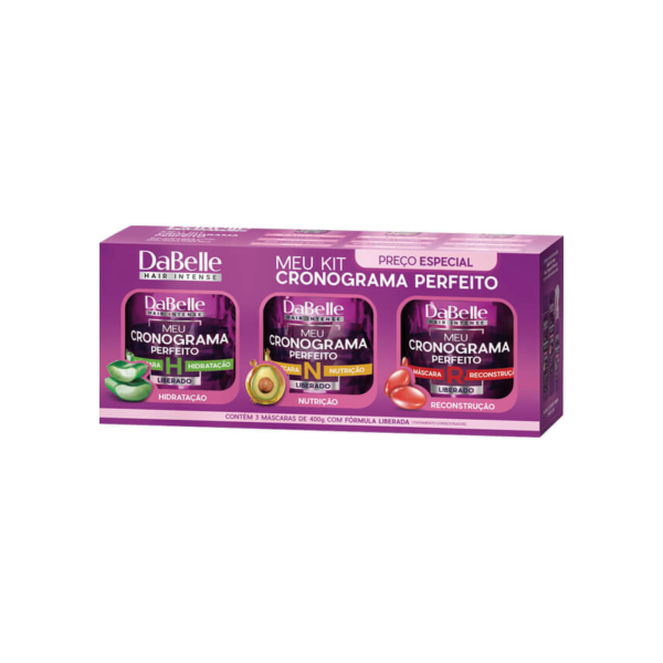Dabelle Hair Kit Cronograma Capilar Máscara Hidratação Nutrição Reconstrução 400G 3 Máscaras