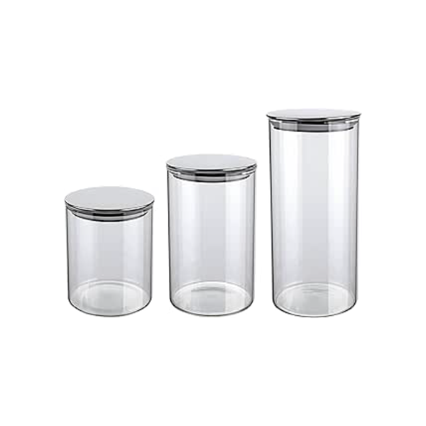 Euro Home - Conjunto com 3 Potes de Vidro Slim com Tampa Inox - VDR6866-3