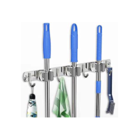 LUMAI Suporte de Pendurar Vassoura Aço Inoxidável 304 Premium, Organizador de Vassouras,Instalação com Parafusos de Inox ou Adesivo 3M, Pendurador de Vassoura Prata