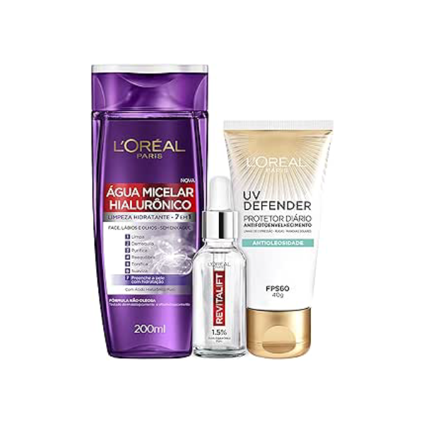 Kit L'Oréal Paris: Água Micelar + Sérum + UV Defender Antioleosidade