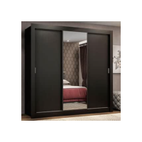 Guarda Roupa Casal Madesa Mônaco 3 Portas de Correr com Espelho - Preto