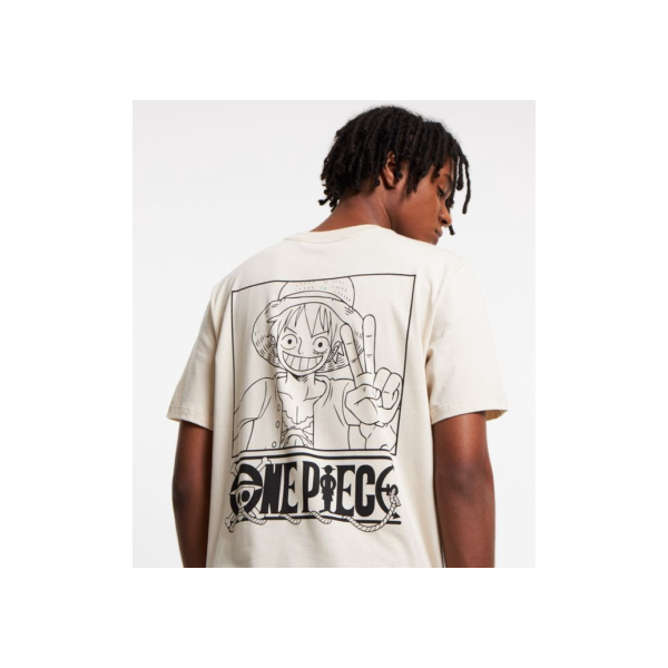 Camiseta Comfort em Algodão Estampa One Piece Bege