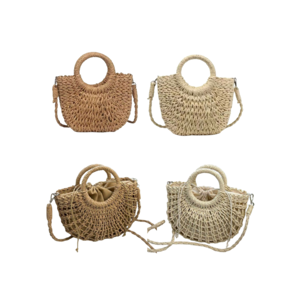 Bolsas femininas de mão, bolsa de palha praia com alça superior em forma de lua, para o verão