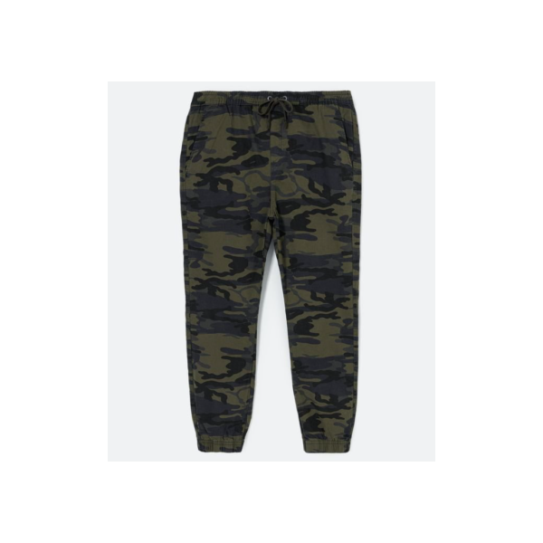 Calça Jogger em Sarja com Estampa Camuflada Verde