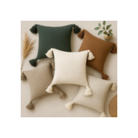 Capa de almofada boho 45x45 pompom piquet cru algodão bohochic
