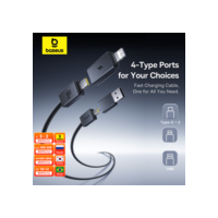 Baseus 4 em 1 cabo usb para iphone 15 16 promax 60w cabo de carregamento rápido para ipad pro laptops tipo c cabo para xiaomi samsung