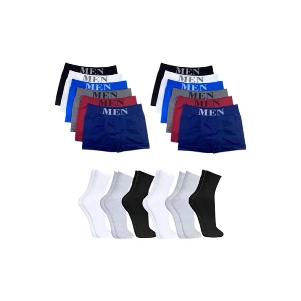 Kit Com 10 Cuecas Box Microfibra + 6 Pares Meia Cano Alto