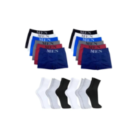 Kit Com 10 Cuecas Box Microfibra + 6 Pares Meia Cano Alto