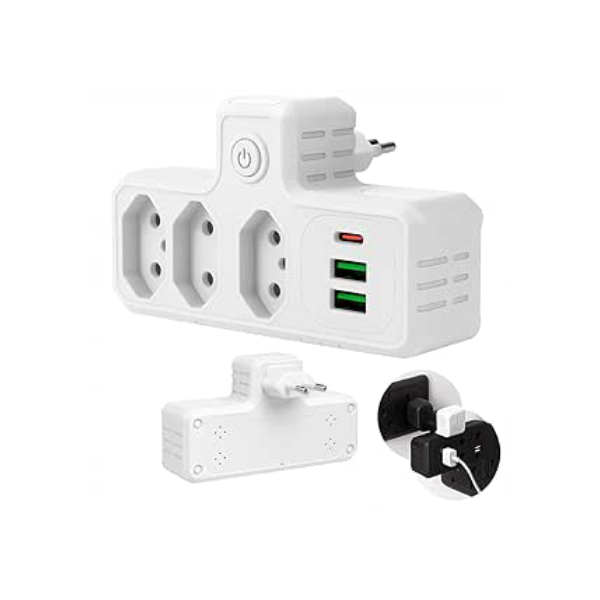 Extensão Elétrica Tomada, Régua Tomada, Régua de Energia, Adaptador Tomada, 3 Tomadas, 2 Interfaces USB, 1 Porta USB Tipo-C
