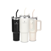 Romantic Crown Copo Térmico com Canudo Tampa e Alça 1,18L, Copos Garrafas Termico para viagem vácuo dupla camada aço inoxidável, Caneca Termica Cafe Água Chá,Presente, Fitness (Creme)