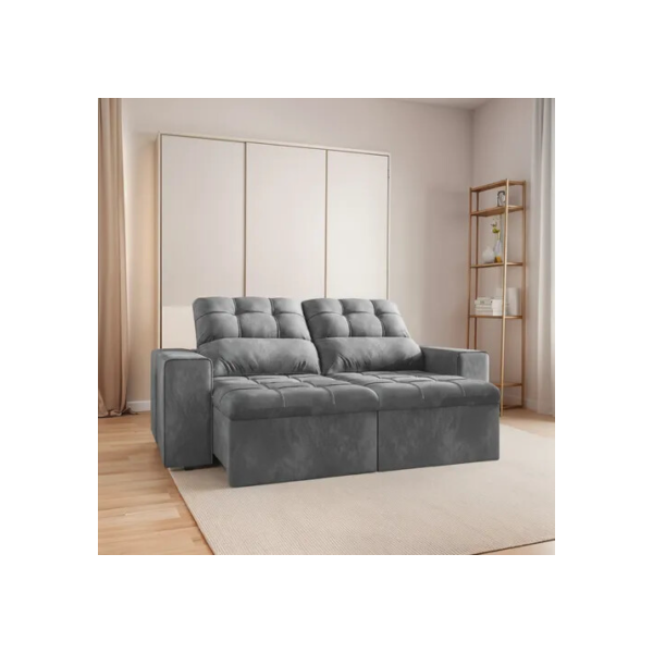 Sofá Retrátil Reclinável 2 Lugares 1,80m Malibu Cinza Cinza