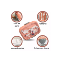 Kit Marmita Infantil com Talheres de Plástico e Garrafa 400ml com Canudo Lancheira Escolar, passeio