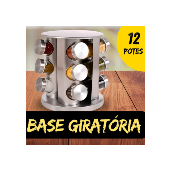 Porta Tempero Condimento Inox 12 Potes Suporte Giratório