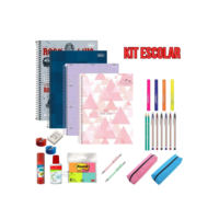 Kit Material Escolar Básico 13 Peças Caderno Universitário Volta as Aulas