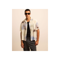 Camisa Acetinada com Estampa Floral em Aquarela Branco