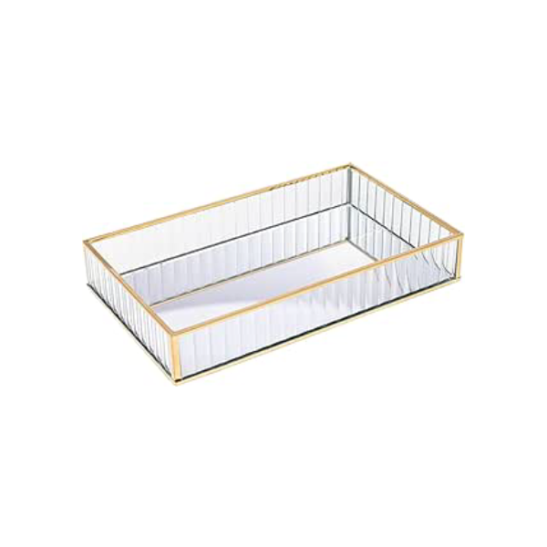 Bandeja de Metal com Espelho Dourada 15cm x 25cm x 4cm - Lyor