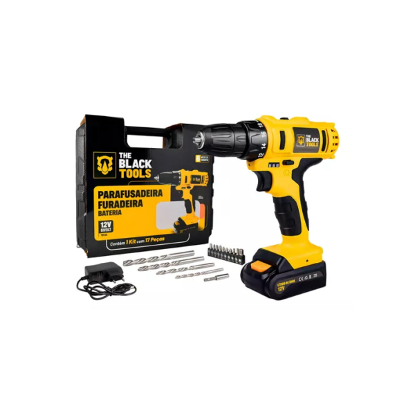 Parafusadeira Furadeira Sem Fio The Black Tools Bateria 12v Cor Amarelo e Preto Frequência 60 110V/220V