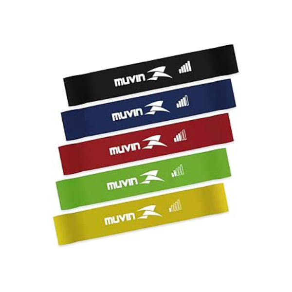 Kit Mini Band Muvin – Faixas Elásticas Circulares com 5 Tensões – Diferentes Intensidades de Resistência – Elásticos Para Musculação – Exercícios – Força – Treino Funcional – Academia - Ginástica