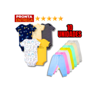 Kit 10 Peças Roupinha de Bebê Body Curto Estampado e Mijão Infantil