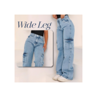 Calça Wide Leg CARGO Jeans Feminina Cintura Alta pantalona