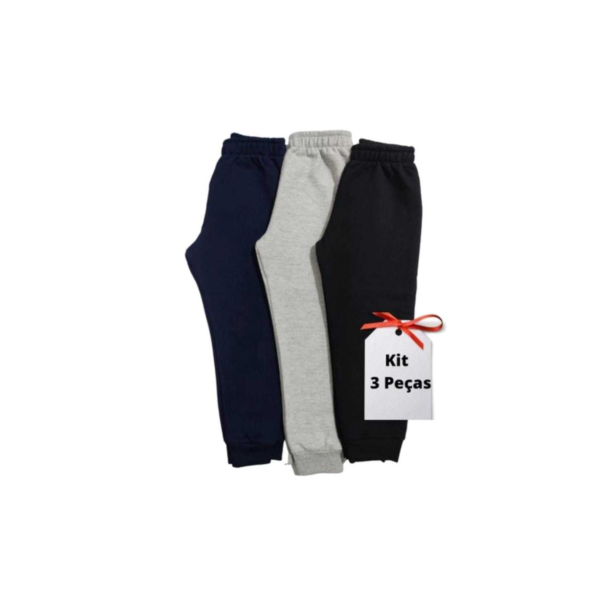 Kit 3 un. Calça Moletom Infantil Apeluciada com Punho tamanho 1 ao 12