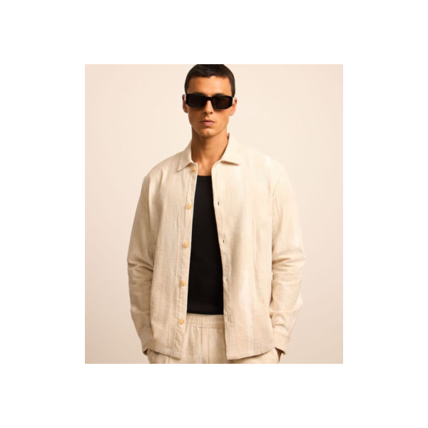 Jaqueta em Sarja com Textura Jacquard Bege