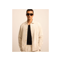 Jaqueta em Sarja com Textura Jacquard Bege