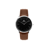Relógio Masculino de Couro Prateado Saint Germain Bronx Black Silver 40mm Fundo Preto