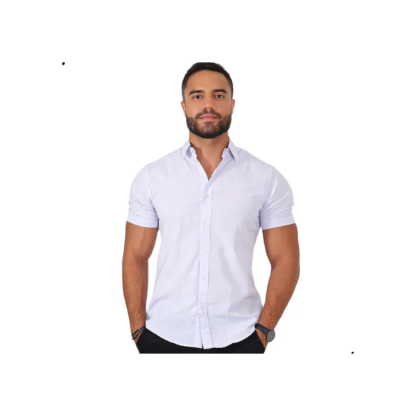 Camisa Masculina Manga Curta Slim Fit Não Amassa Sem Bolso