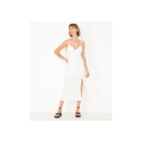 vestido midi com linho alça fina off white