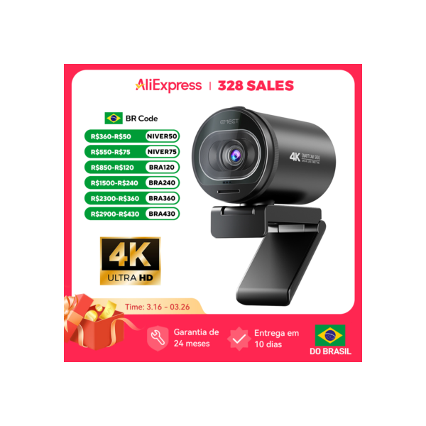 Webcam 4K 1080P 60FPS Streaming Web Camera EMEET S600 Autofoco Câmera de transmissão viva com microfones e capa de privacidade para Tiktok/YouTube