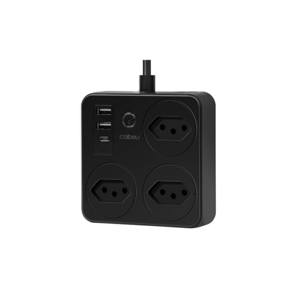 Filtro de Linha, Tomada Inteligente Wifi, Extensão Tomada, Regua Tomada, Regua de Energia, 3 Tomadas, 2 Interfaces USB, 1 Porta USB Tipo-C, Suporte para Controle Por Voz, Controle de celular (Preto)