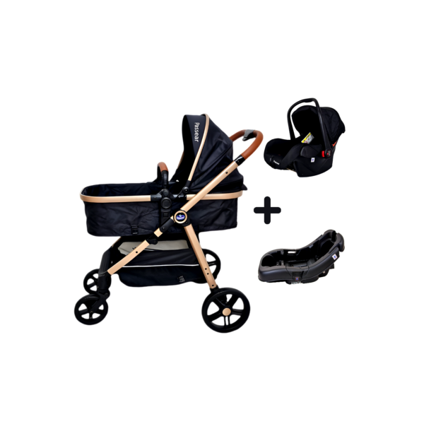 Kit Carrinho de Bebê Reversível 3 em 1 + Bebê Conforto + Base Veicular | Design Europeu | Moisés + Garantia 1 Ano