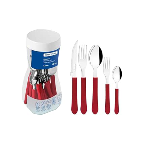 Faqueiro Tramontina Leme com Lâminas em Aço Inox e Cabos de Polipropileno Vermelho 20 Peças
