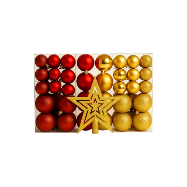 Kit C/100 Bolas De Natal Lisas/foscas/glitter Gold/vermelho