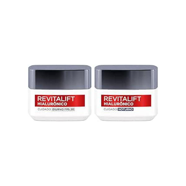 Kit Creme Facial Anti-idade L'Oréal Paris Revitalift Hialurônico Noturno + Diurno FPS 20, 49g