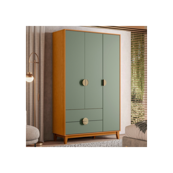 Guarda-roupa 3 Portas e 2 Gavetas Ipê Cinamomo/Sálvia