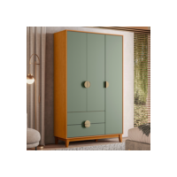 Guarda-roupa 3 Portas e 2 Gavetas Ipê Cinamomo/Sálvia