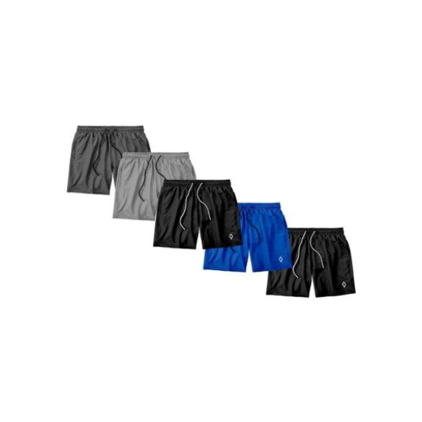 Kit 5 Shorts Bermudas Resina Liso Lisa Masculino Tactel Básico - Preto+Cinza