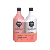 Salon Line, Kit Shampoo e Condicionador, SOS Hidratação, Óleo de Rícino, Vegano - Cabelos Lisos, Ondulados, Cacheados e Crespos, 1 L cada