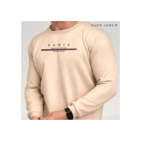 Moletom Sem Capuz Estampa Paris Blusa de Frio Flanelado Com Punho Masculino Feminina Gola Redonda
