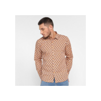 Camisa Manga Longa Pacific Blue Estampada Masculina - Laranja