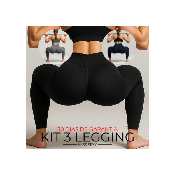 Kit 3 Calça Legging Feminina Cintura Alta Costura Reforçada