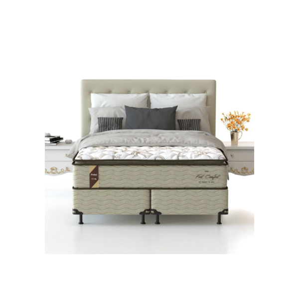 Cama Box King Size Probel Fort Comfort com Pillow Top e Molas Prolastic 72x193x203cm - Branco/Bege