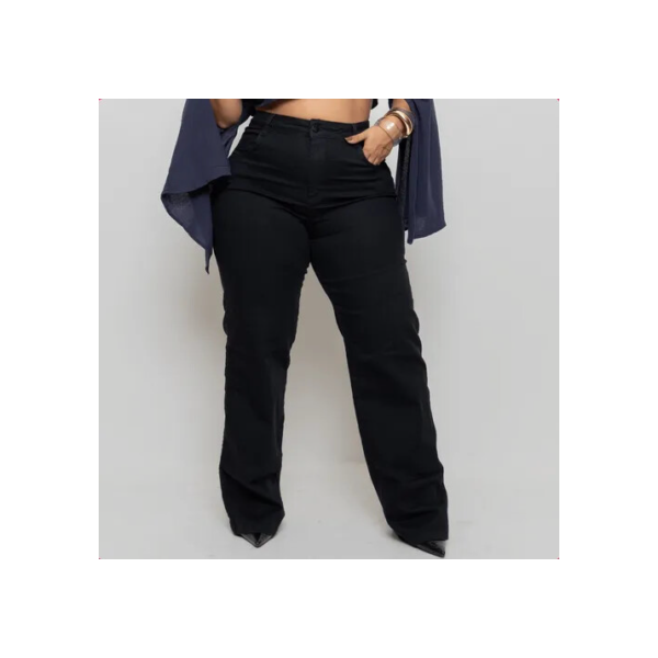 Calça Plus Size Jeans Feminina Wide Leg Levanta Bumbum