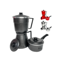 Kit 3 em 1 Cafeteira + Fervedor + Cuscuzeiro Individual Em Aluminio Preta Polida Ou Vermelha