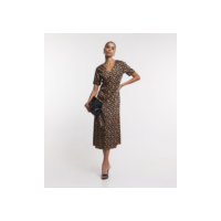 Vestido Midi Acetinado com Estampa Geométrica Marrom