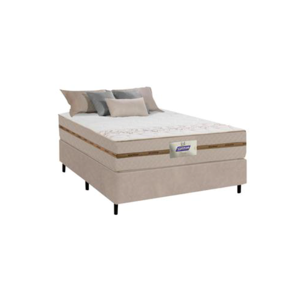 Cama Box Casal Colchão Molas Flora Bege 138x188x60cm - Gazin